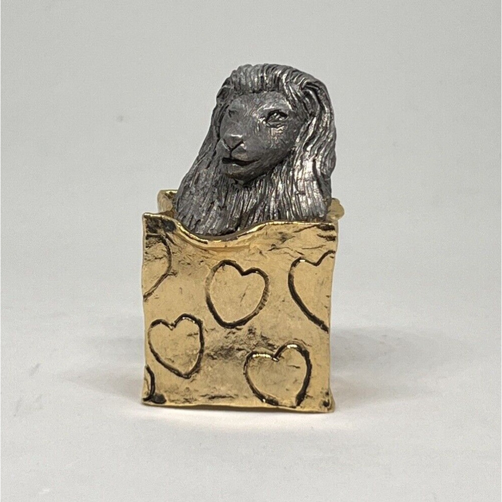 Michael Ricker Pewter Lion Gift Bag Gold Tone Figure Paperweight 2"